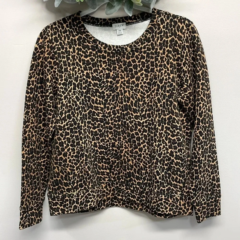NWOT J. Crew Leopard Print Crewneck Raglan Sleeve Sweatshirt XS